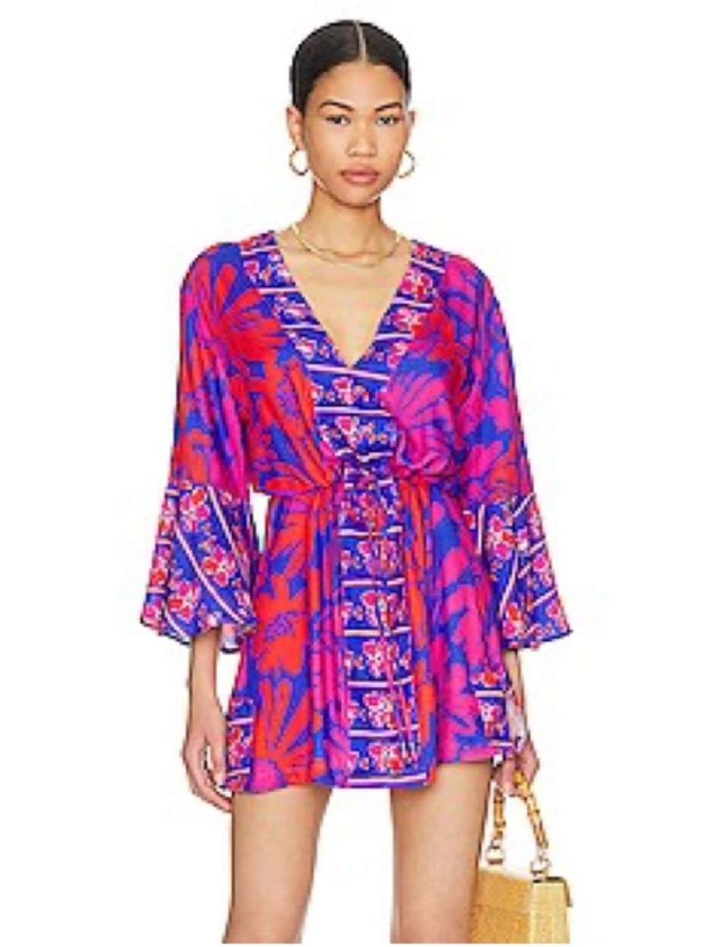 Maaji Sz S Joy Caftan Pink Blue Tropical Beach Cover Up dress